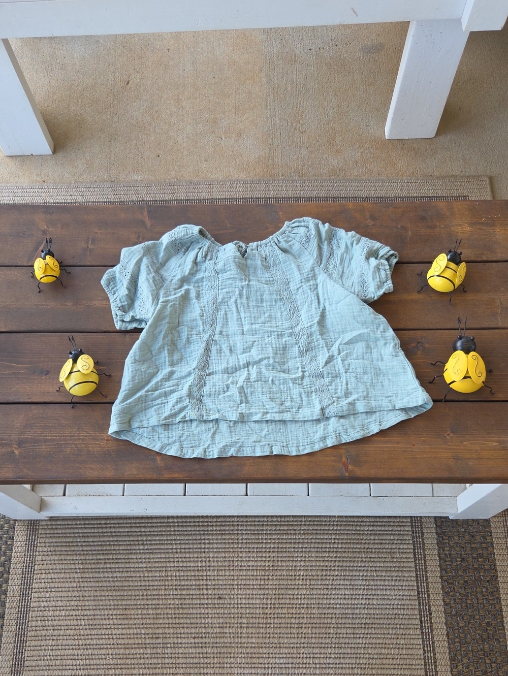 wonder nation Light Blue Girls' Crinkled Peasant Top
